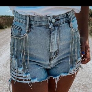 Denim rhinestone shorts